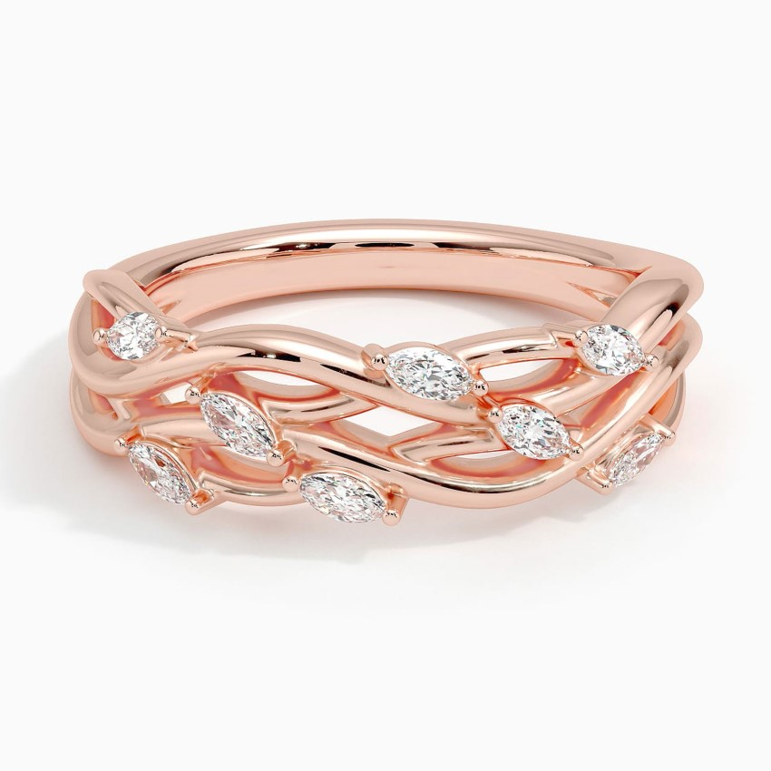 Marquise Diamond Twist Ring, Leaf Vine Gold Ring, Stackable Diamond Band