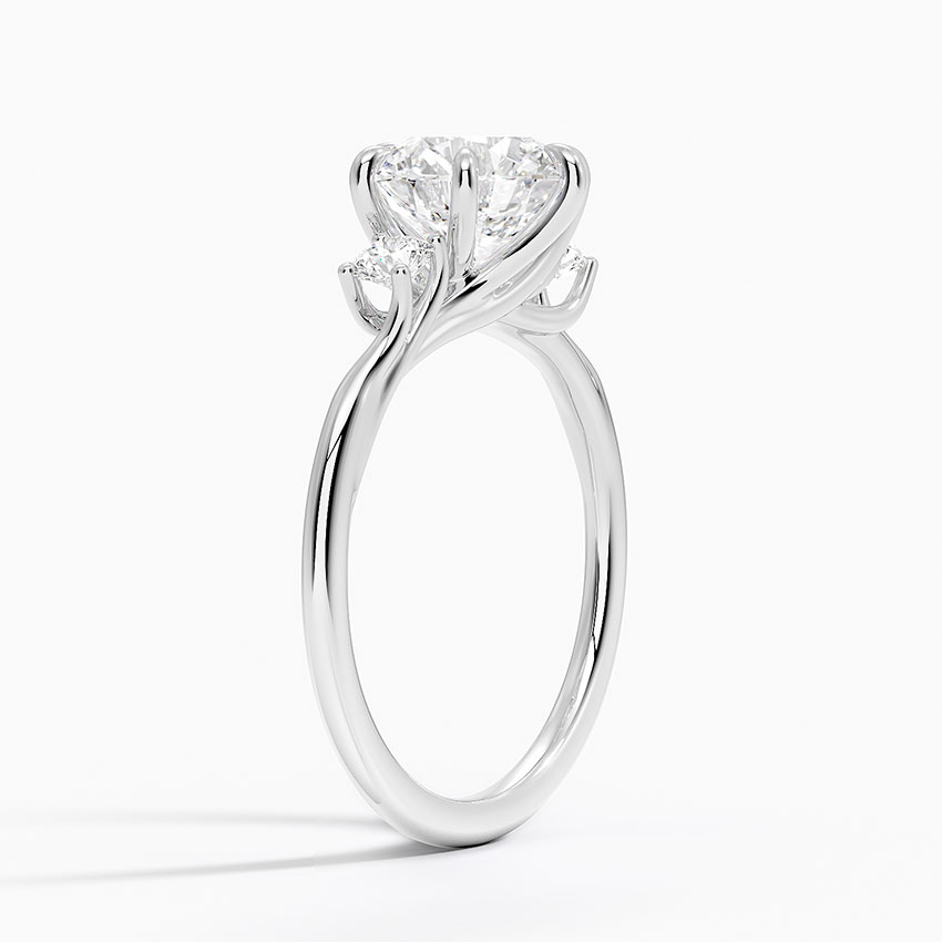 Round Brilliant Three-Stone Diamond Engagement Ring, Classic Solitaire with Side Diamonds, Minimalist Luxury Proposal Ring
