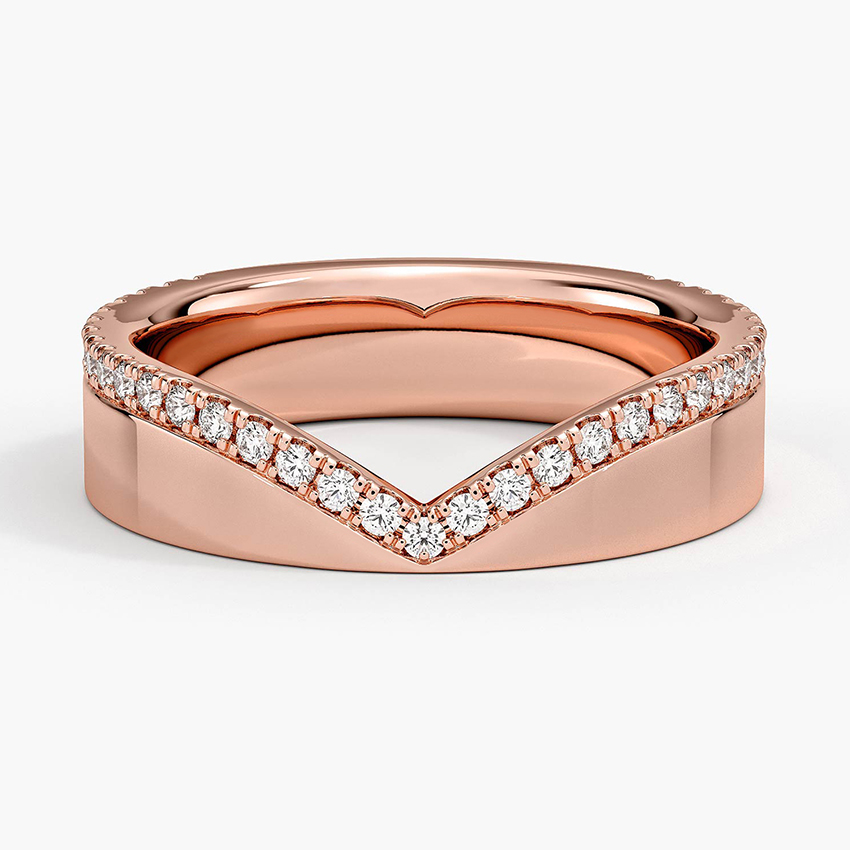 Chevron Diamond Wedding Band, V Shaped Diamond Ring, Curved Stackable Ring
