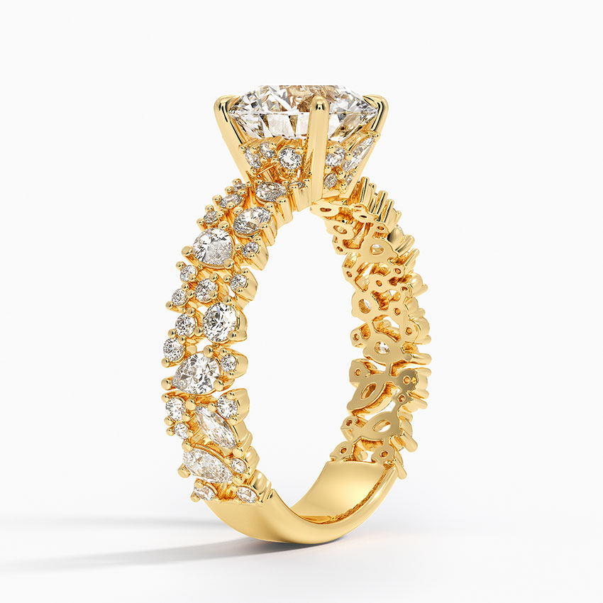 Vintage Floral Round Cut Moissanite Engagement Ring, Diamond Cluster Halo Ring, Unique Nature Inspired Bridal Ring