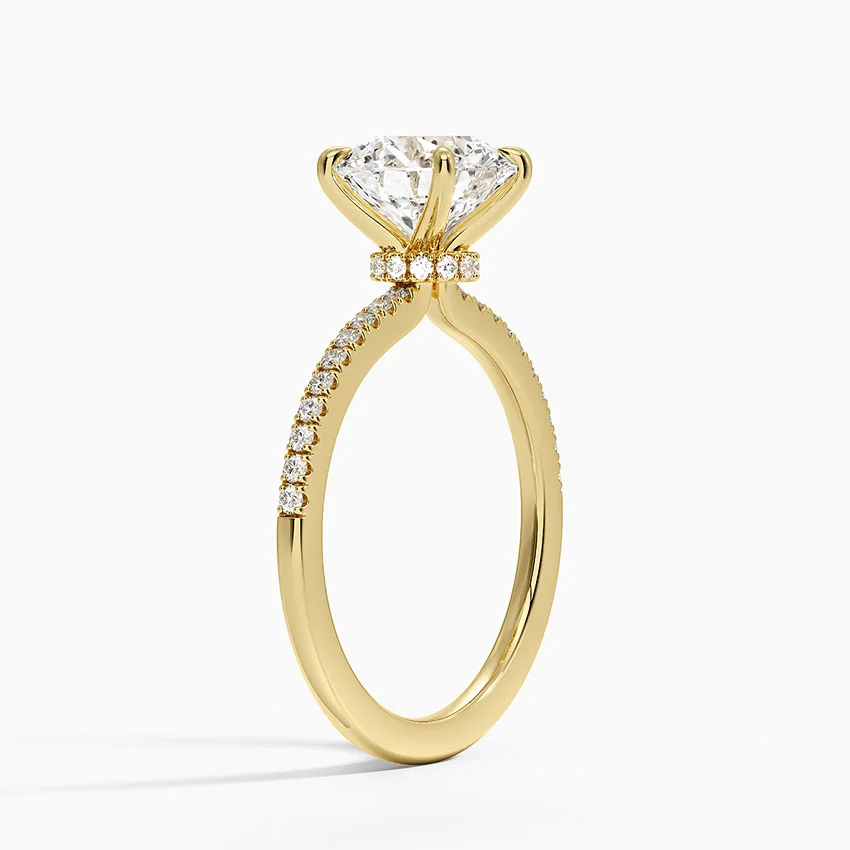 Round Cut Solitaire Diamond Engagement Ring with Pavé Band, Promise Ring, Minimalist Bridal Ring
