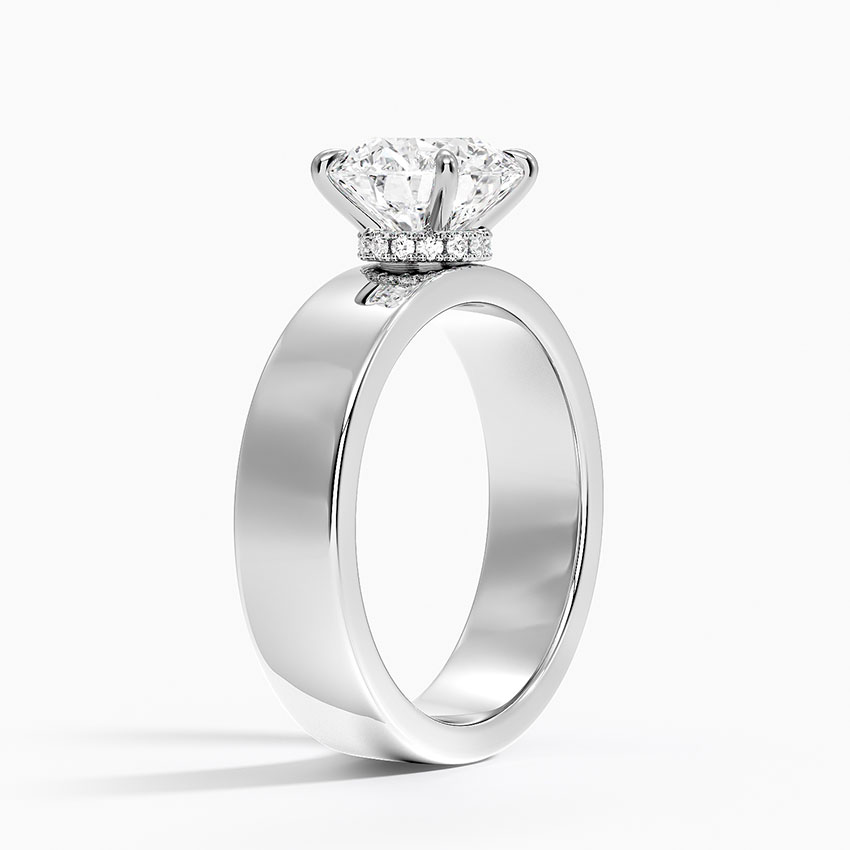 Round Cut Solitaire Engagement Ring, Wide Band Diamond Ring, Minimalist Bridal Ring