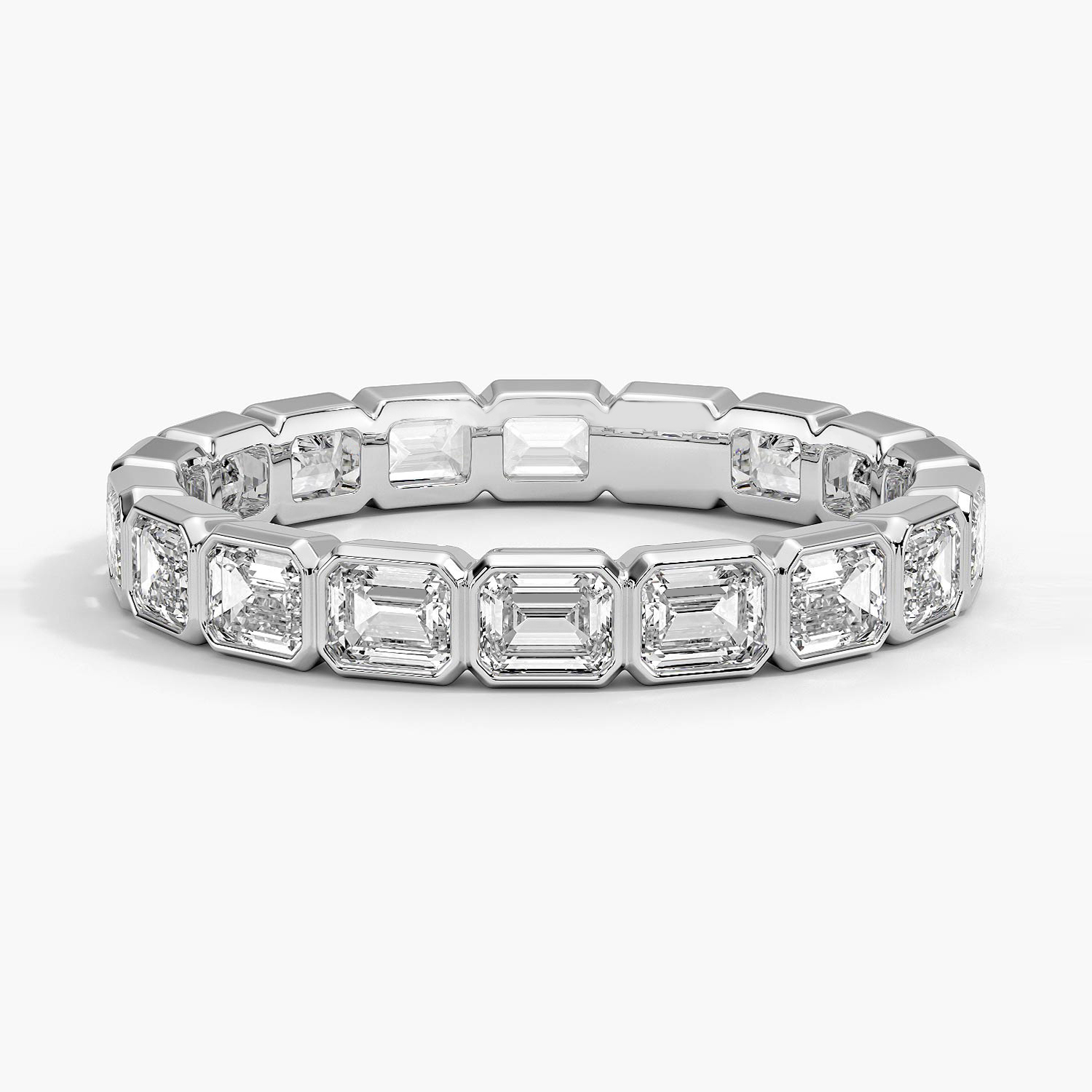 Emerald Cut Diamond Eternity Ring, Bezel Set Diamond Band, Stackable Wedding Band