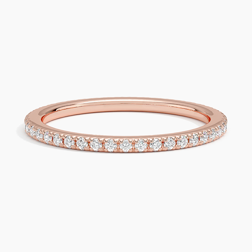 Minimalist Diamond Wedding Band Ring, Thin Half Eternity Ring, Dainty Stacking Ring
