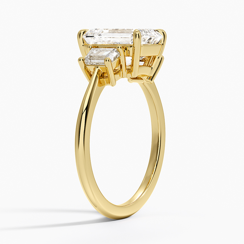 Emerald Cut Diamond Engagement Ring, Three Stone Diamond Ring, Emerald Cut Center with Side Baguettes
