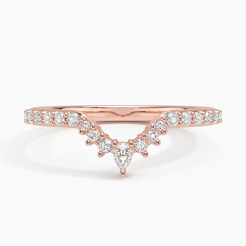 Pear Shape Diamond Chevron Ring, V Shaped Wedding Band, Curved Diamond Band