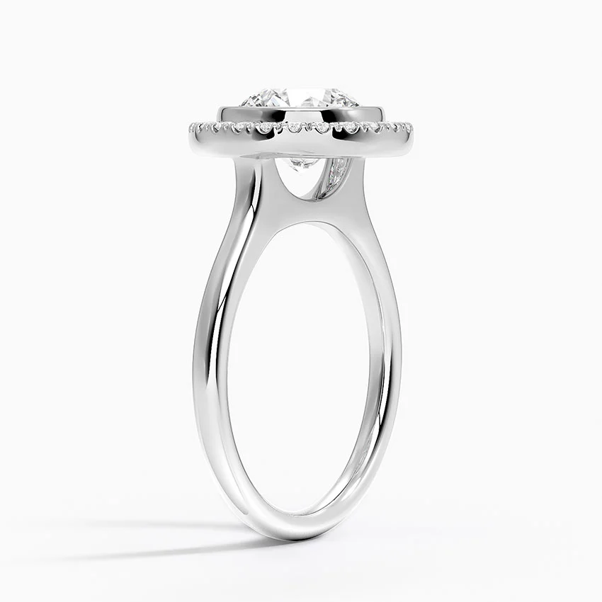 Round Brilliant Cut Diamond Halo Engagement Ring, Classic Bezel Halo Ring, Bridal Promise Ring