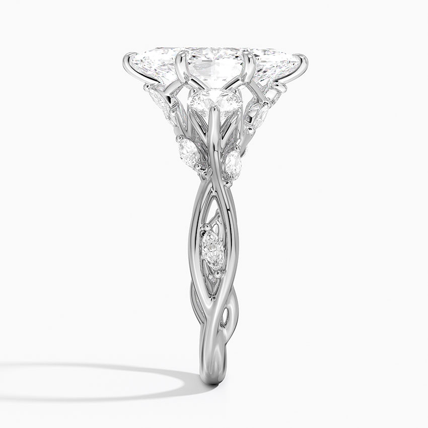 Marquise Cut Moissanite Engagement Ring, Vintage Leaf Band Diamond Ring, Nature Inspired Bridal Ring