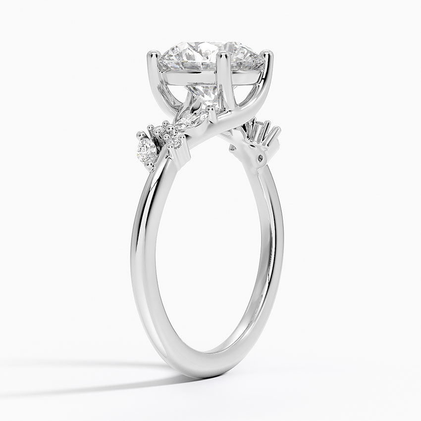 Round Cut Moissanite Engagement Ring, Leaf Vine Diamond Ring, Nature Inspired Bridal Ring