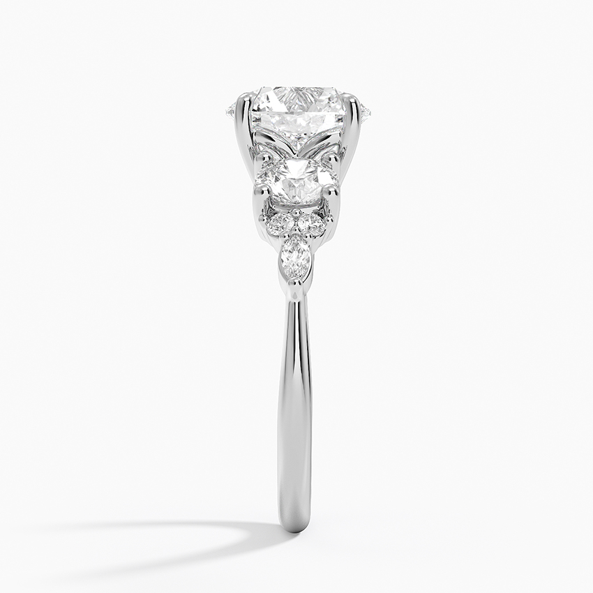 Three Stone Round Cut Moissanite Engagement Ring, Classic Trilogy Ring, Minimalist Bridal Ring
