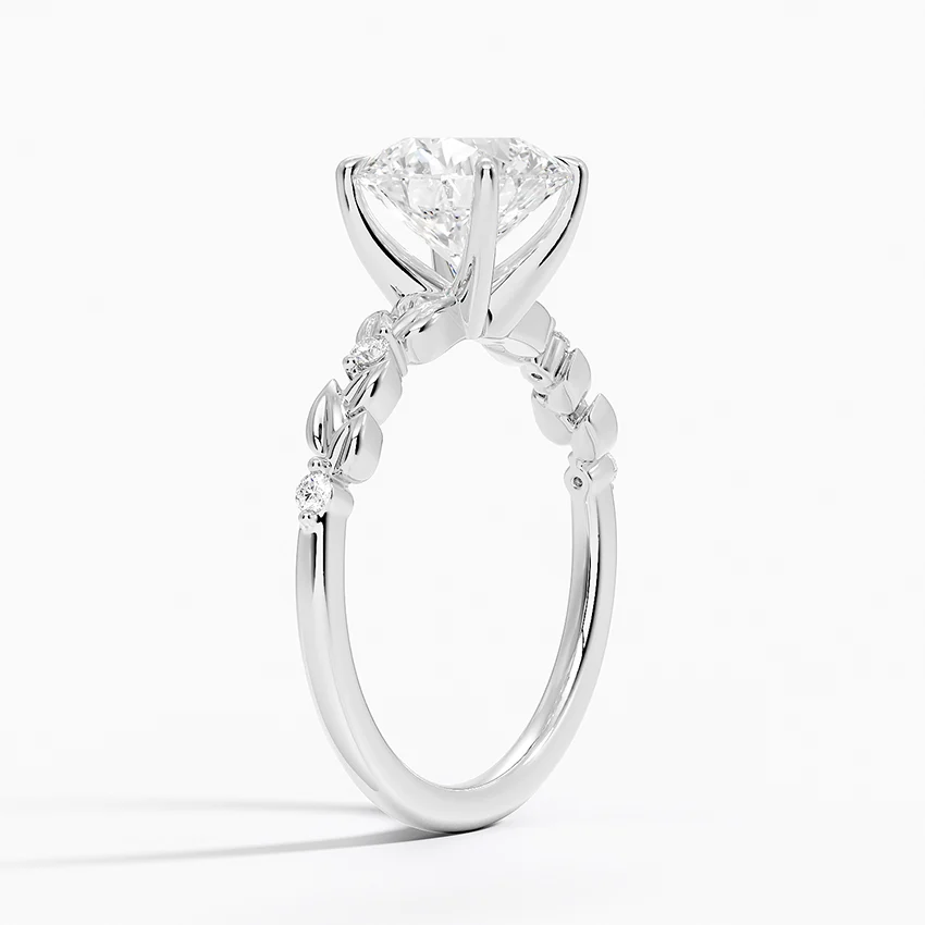 Round Cut Diamond Engagement Ring, Nature Inspired Leaf Band Ring, Floral Vine Gold Ring