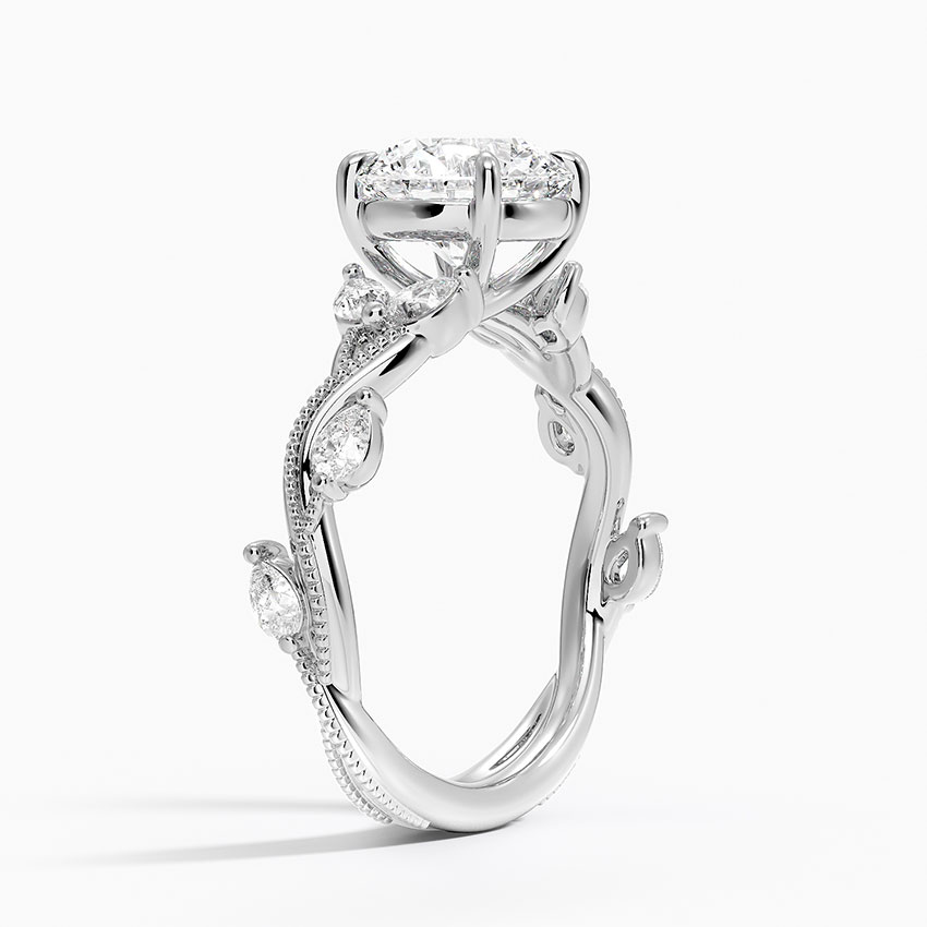 Round Cut Moissanite Engagement Ring, Twisted Pavé Diamond Band, Vintage Inspired Bridal Ring