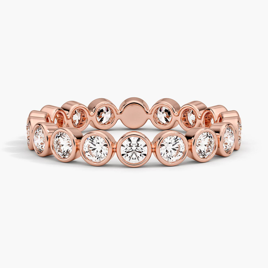 Round Cut Bezel Set Diamond Eternity Band, Full Eternity Wedding Ring, Minimalist Stackable Anniversary Ring