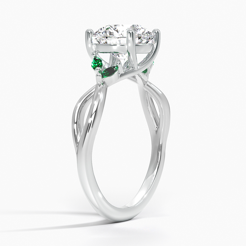 Infinity Twist Moissanite Engagement Ring with Green Marquise Accents in 14K/18K Gold