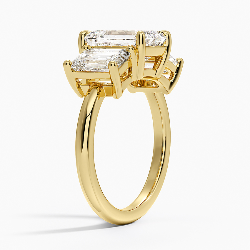 Emerald Cut Three Stone Diamond Ring, Step Cut Trilogy Engagement Ring, Minimalist Luxury Statement Ring