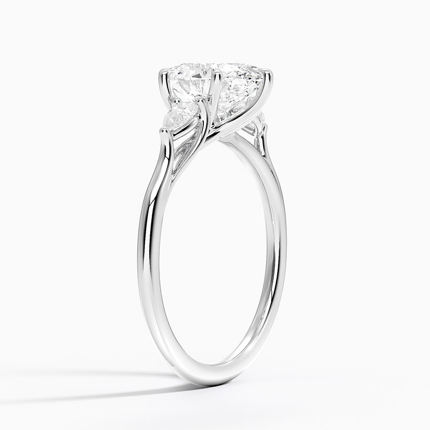 Oval Cut Diamond Engagement Ring with Marquise Side Stones, Three Stone Bridal Ring