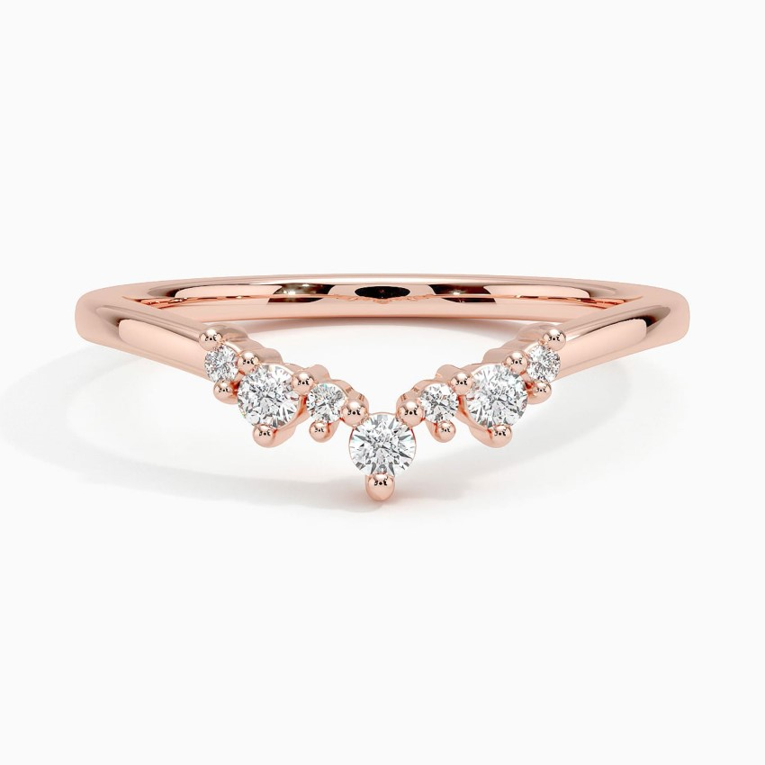 V-Shaped Diamond Ring, Chevron Diamond Wedding Band, Stackable Curved Ring