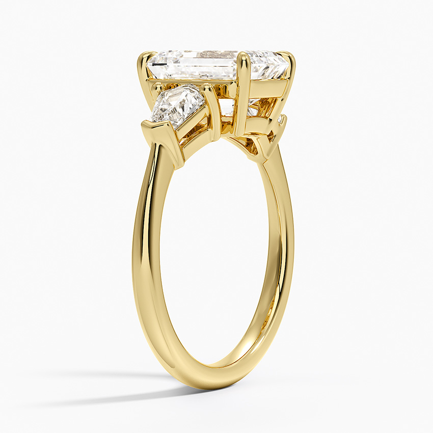 Emerald Cut Diamond Three Stone Engagement Ring, Trapezoid Side Stones, Minimalist Luxury Bridal Ring