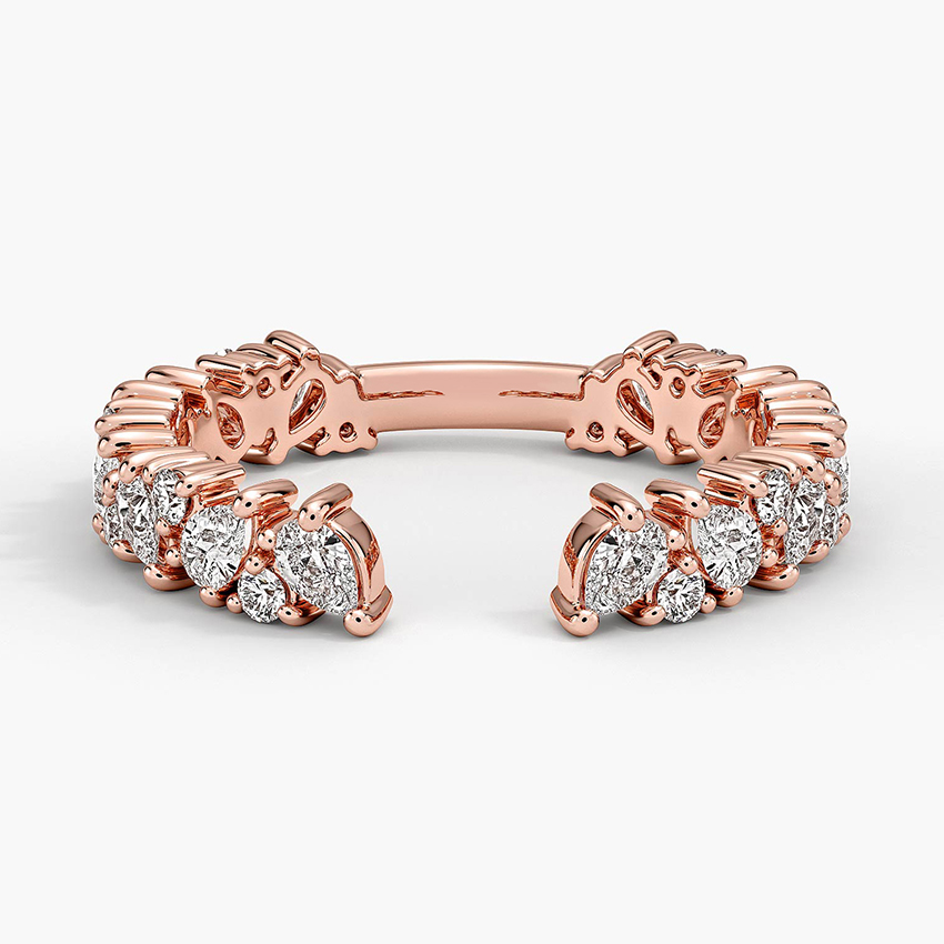 Open Diamond Cuff Ring, Marquise & Round Cut Diamond Ring, Fine Jewelry Gift for Her