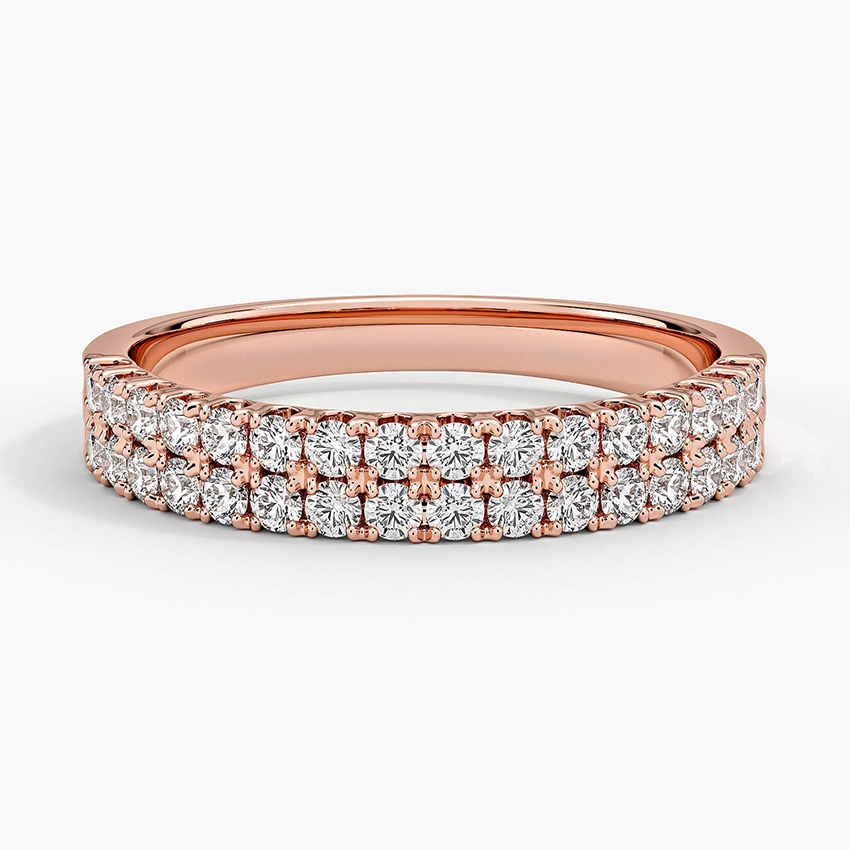 Double Row Diamond Band Ring, Two Row Pavé Diamond Wedding Band, Minimalist Stackable Ring