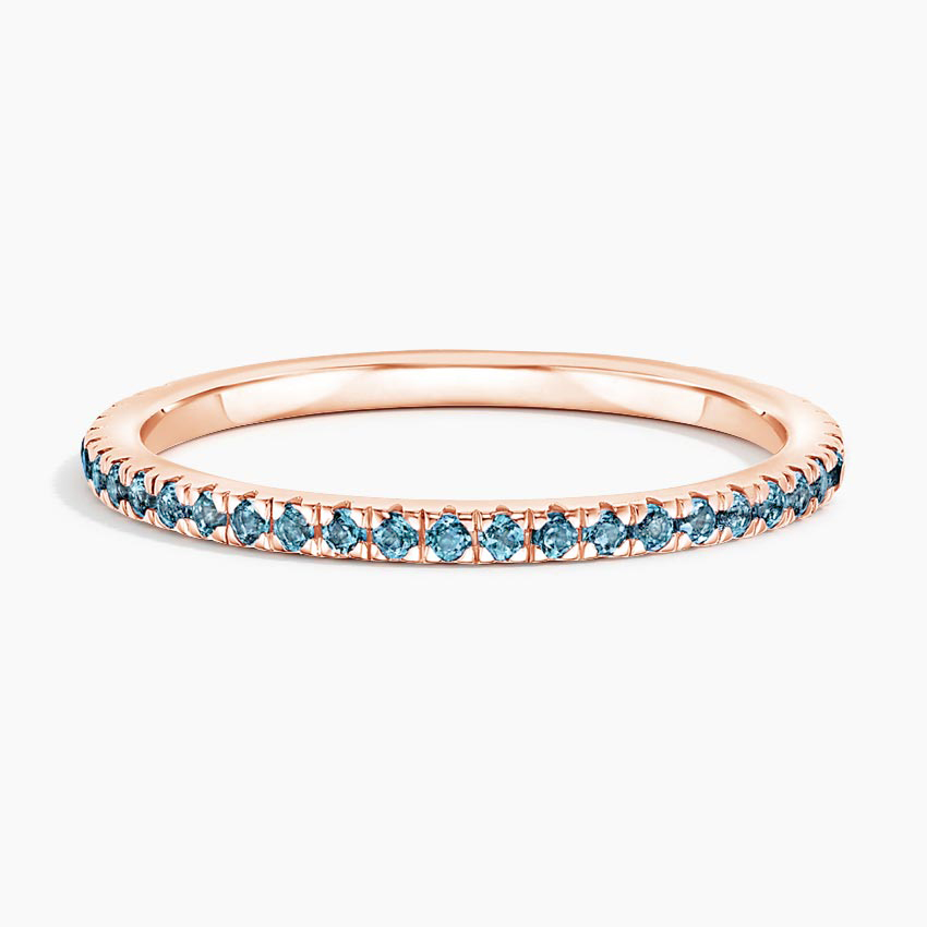 Blue Diamond Eternity Ring, Thin Stackable Band, Minimalist Wedding Band