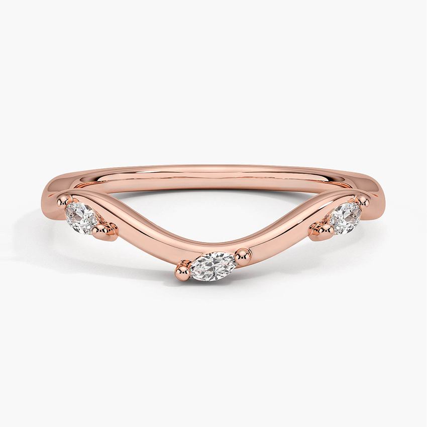 Marquise Diamond Curved Wedding Band, V Shape Stacking Ring, Minimalist Contour Ring