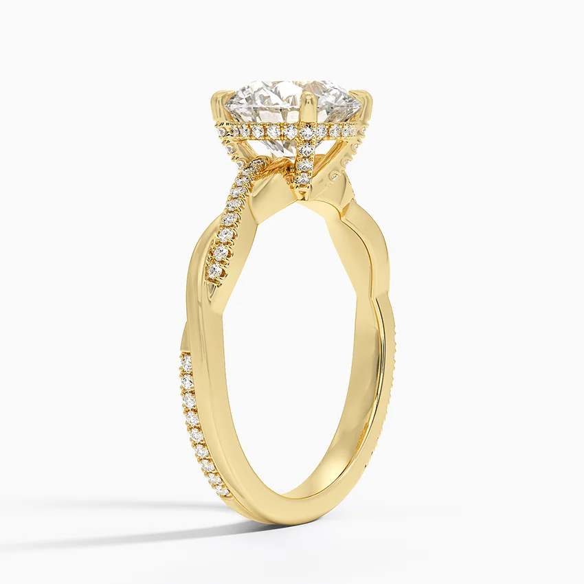 Twisted Band Round Cut Diamond Engagement Ring, Solitaire Diamond Ring, Pave Wedding Ring for Women