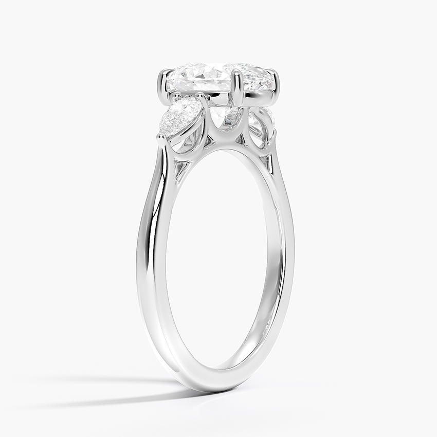 Oval Cut Diamond Engagement Ring with Pear Side Stones, Three Stone Diamond Ring, Solid Gold Ring