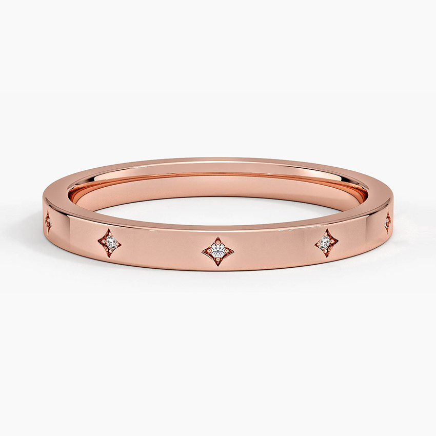 Minimalist Diamond Star Band, Stackable Diamond Wedding Band, Dainty Gold Ring