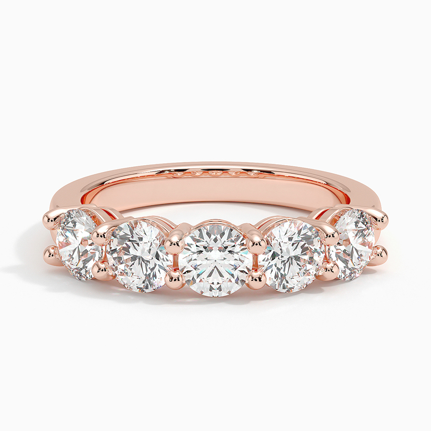 Five Stone Diamond Wedding Band, Round Cut Anniversary Ring, Minimalist Stackable Diamond Ring