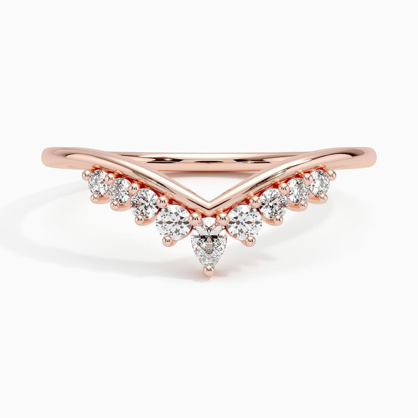 V Shape Diamond Chevron Ring, Curved Wedding Band, Minimalist Stacking Ring