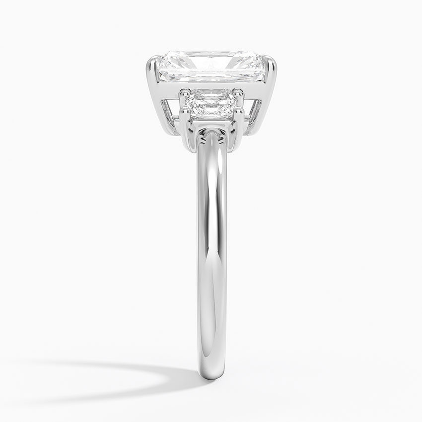 Radiant Cut Three Stone Diamond Engagement Ring, Solid Gold, Side Diamond Ring