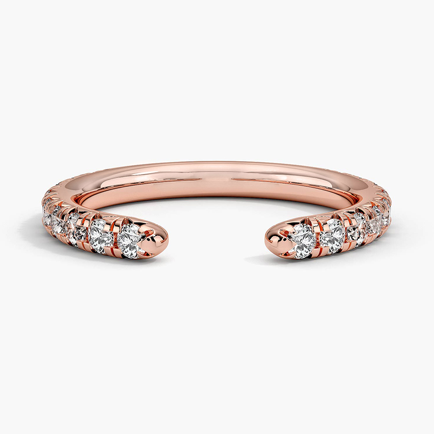 Diamond Open Cuff Ring, Minimalist Diamond Wrap Ring, Adjustable Open Band Ring