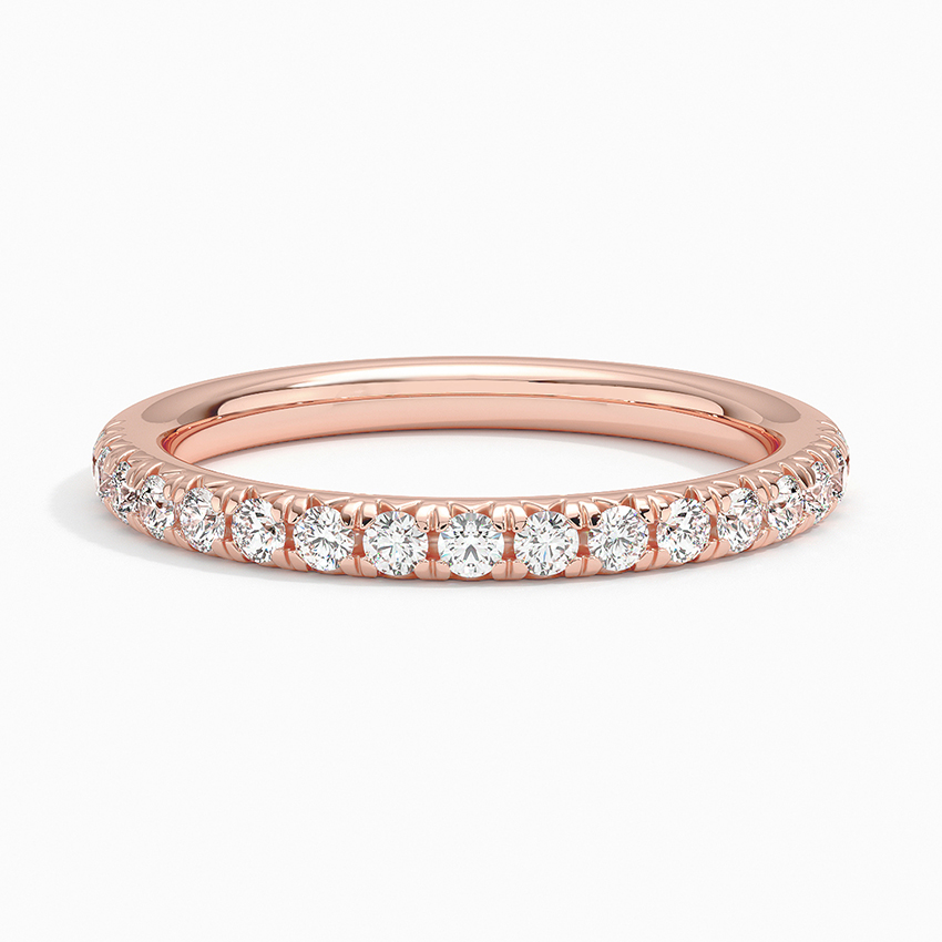 Diamond Half Eternity Ring, Thin Diamond Wedding Band, Solid Gold Stackable Ring