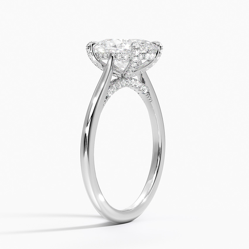 Oval Cut Moissanite Engagement Ring, Split Shank Hidden Halo Ring, Minimalist Bridal Ring