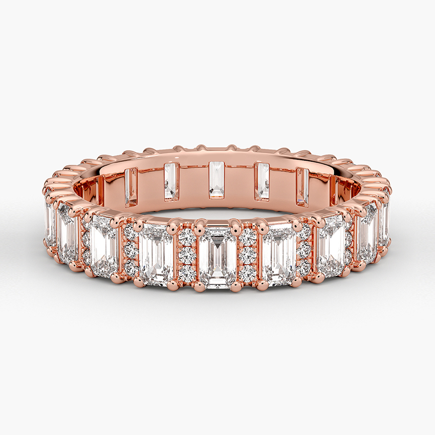 Emerald Cut Diamond Eternity Band, Full Eternity Ring, Alternating Baguette & Round Diamond Wedding Band