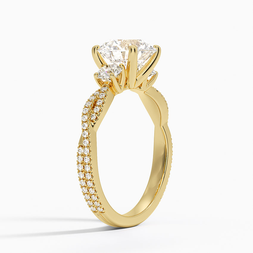 Three Stone Round Cut Diamond Engagement Ring, Twisted Pavé Band, Elegant Bridal Ring