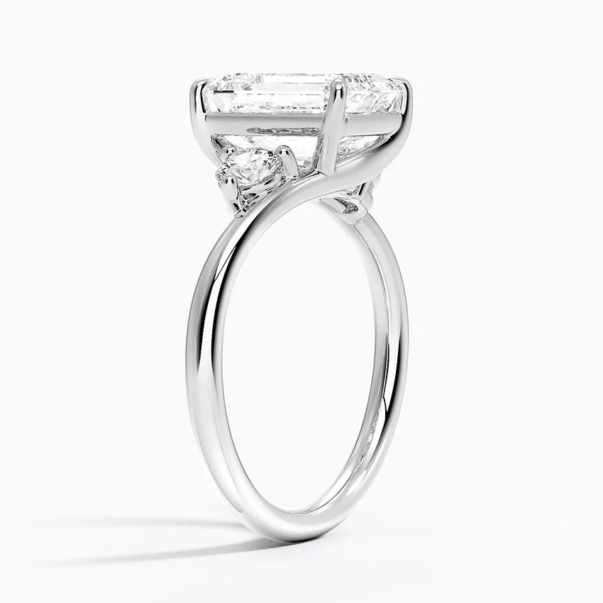 Emerald Cut Diamond Engagement Ring, 3 Stone Ring, Split Shank Solitaire