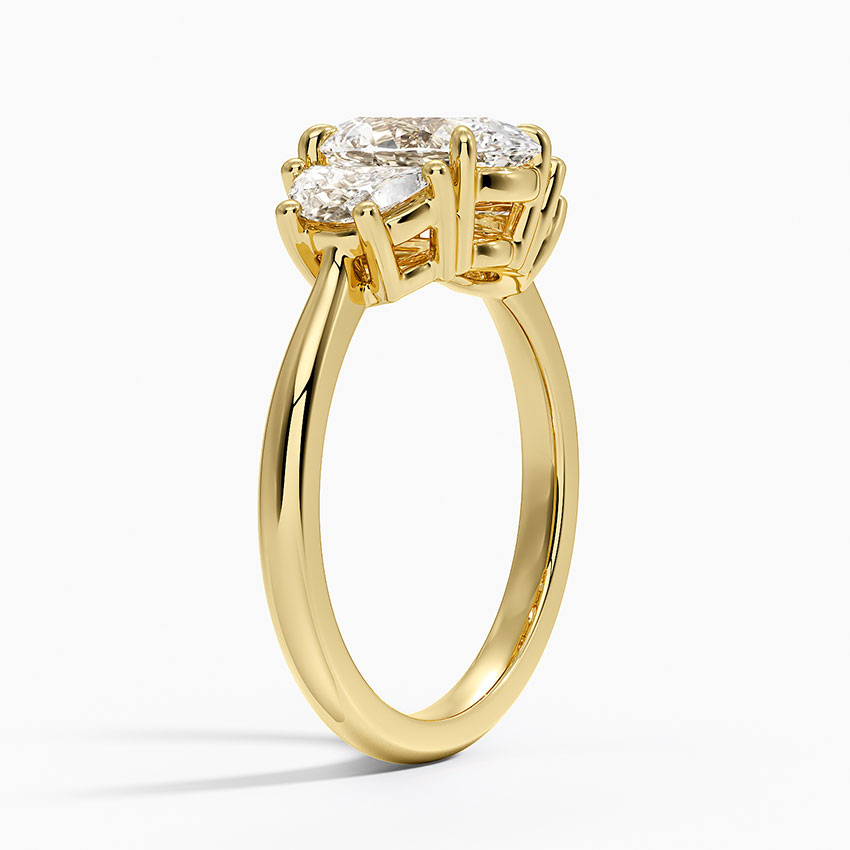 Oval Cut Three Stone Diamond Engagement Ring, Hidden Halo Side Stones Ring, Solid Gold Promise Ring