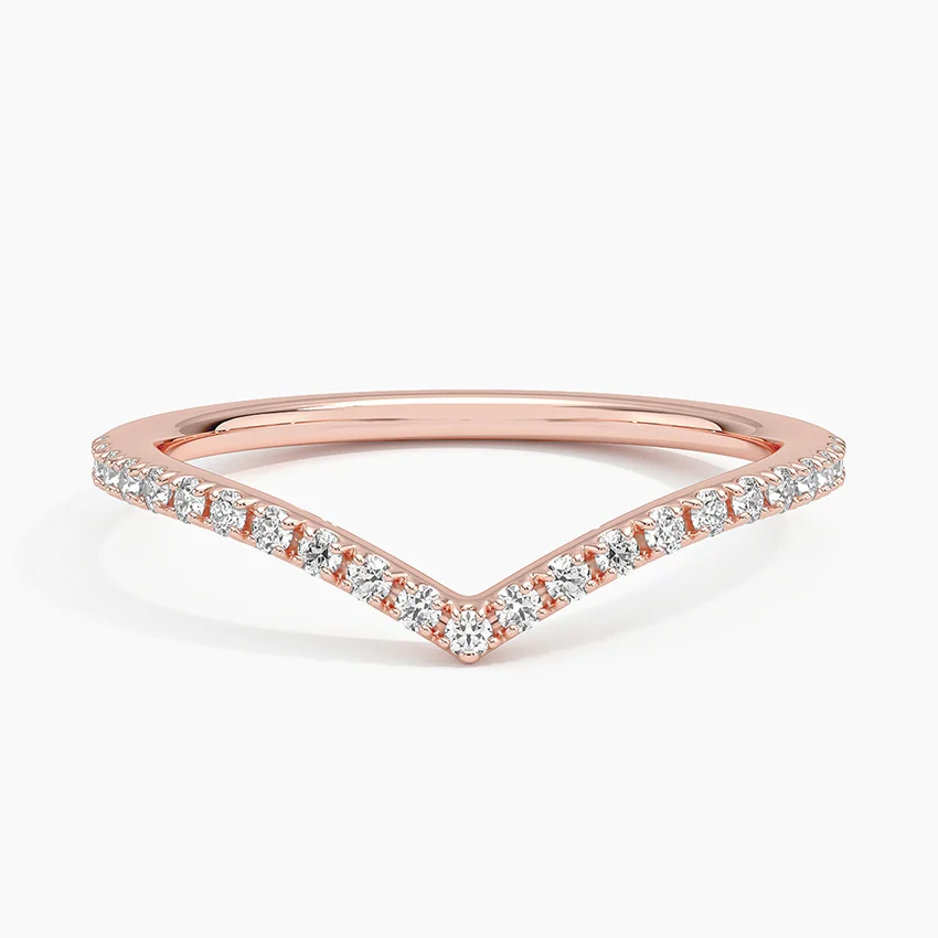 Diamond Chevron Ring, V Shape Diamond Band, Minimalist Pavé Wedding Band