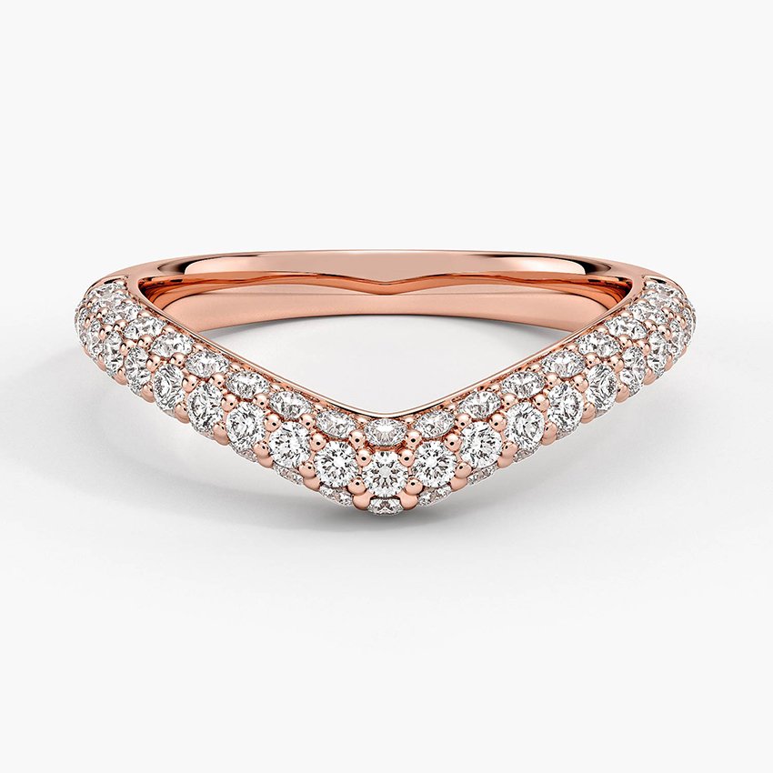 V Shape Diamond Wedding Band, Chevron Diamond Ring, Curved Stacking Ring