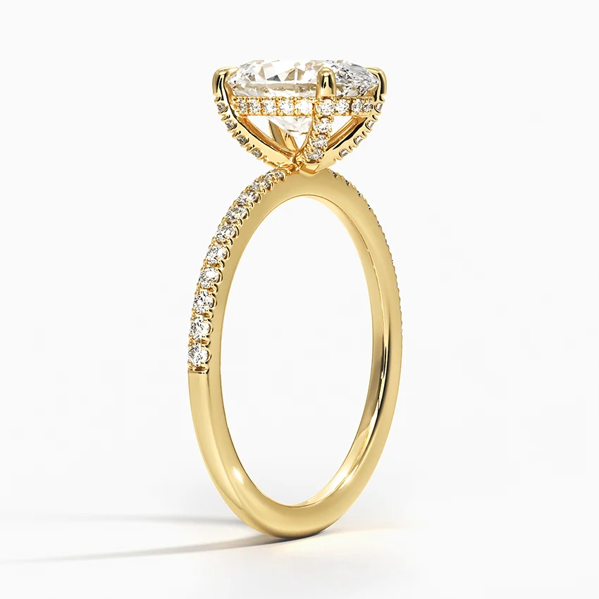 Oval Cut Diamond Engagement Ring, Hidden Halo Pavé Band Ring,Minimalist Engagement Ring for Women