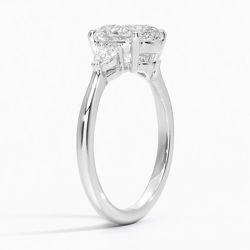 Oval Cut Diamond Engagement Ring, Three Stone Diamond Ring, Pear Side Stone Ring