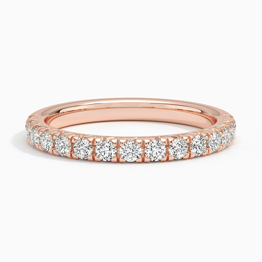 Round Cut Diamond Half Eternity Band, Solid Gold Wedding Ring, Dainty Diamond Stackable Ring