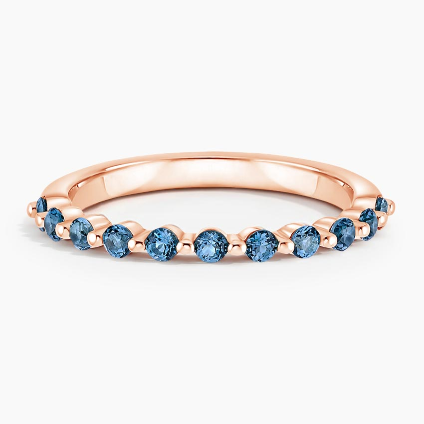 Blue Diamond Eternity Band Ring, Minimalist Stackable Wedding Band, Round Cut Blue Stone Ring