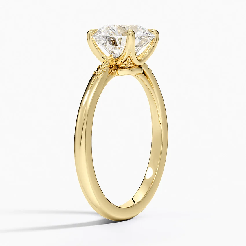 Nature-Inspired Leaf Detail Round Solitaire Diamond Engagement Ring