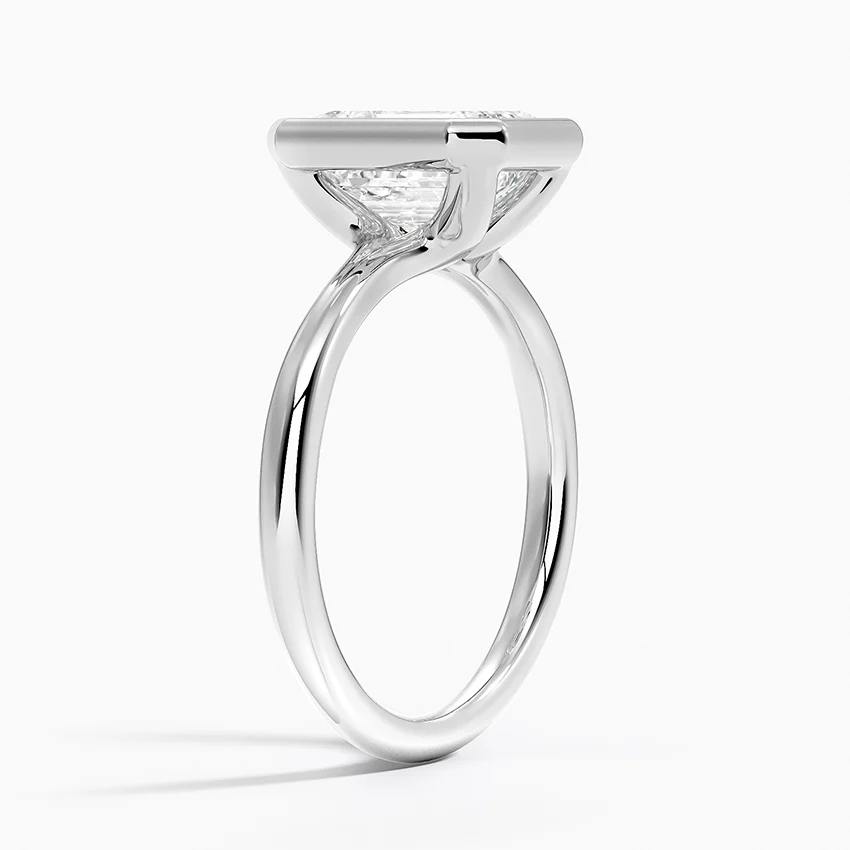 Emerald Cut Diamond Engagement Ring, Bezel Set Solitaire Ring, Minimalist Modern Bridal Ring