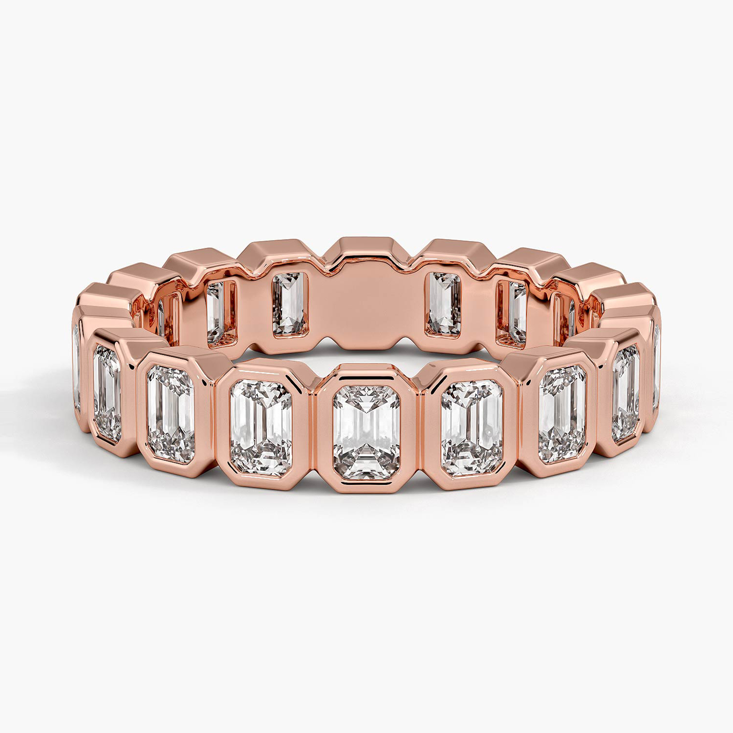 Emerald Cut Diamond Eternity Band Ring, Full Eternity Bezel Set Wedding Band, Luxury Anniversary Ring