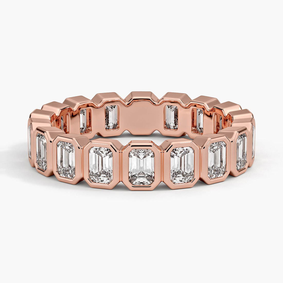 Emerald Cut Diamond Eternity Band Ring, Full Eternity Bezel Set Wedding Band, Luxury Anniversary Ring