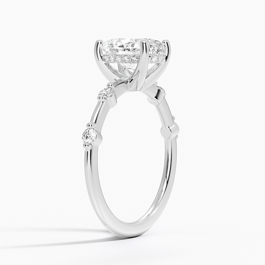 Oval Cut Moissanite Engagement Ring, Solitaire Diamond Ring with Side Stones, Minimalist Promise Ring